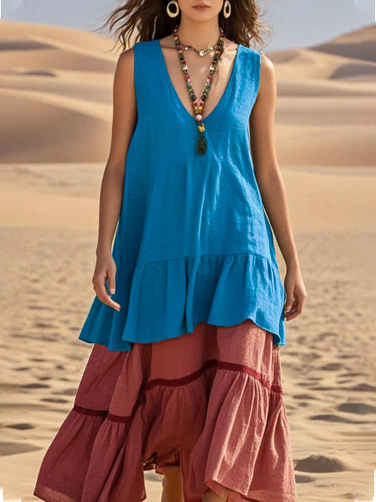 Damen lässiges Maxikleid mit voluminösem Saum Drune
