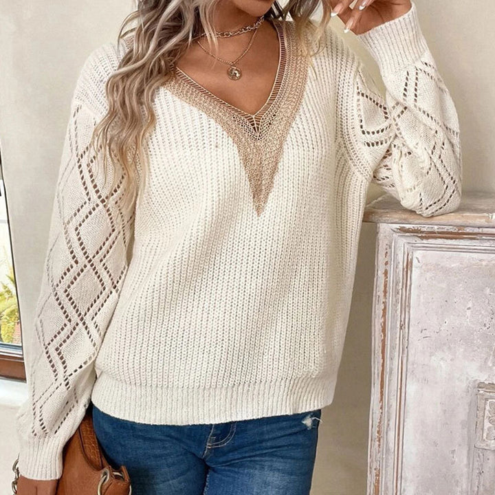 Damen Strickpullover mit V-Ausschnitt und Eingrifftaschen Drune