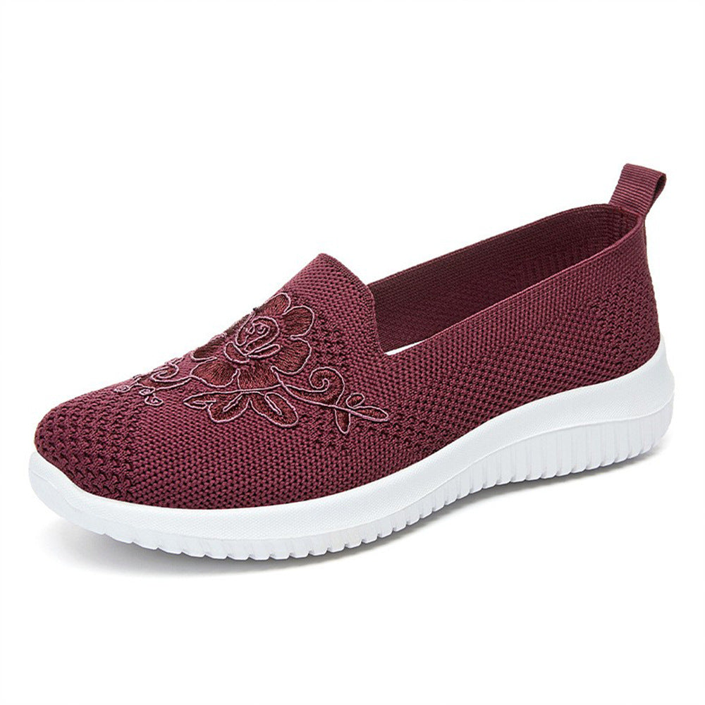 Damen nan eleganter Strick-Slipper mit floraler Stickapplikation, elastischem Einstieg und federleichter EVA-Laufsohle Drune