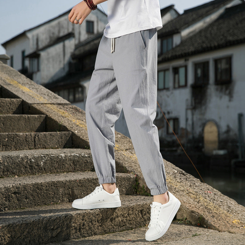 Herren nan tapered Leinen-Baumwoll-Jogger mit Kordelzug, elastischem Knöchelbündchen und schlanker Silhouette Drune