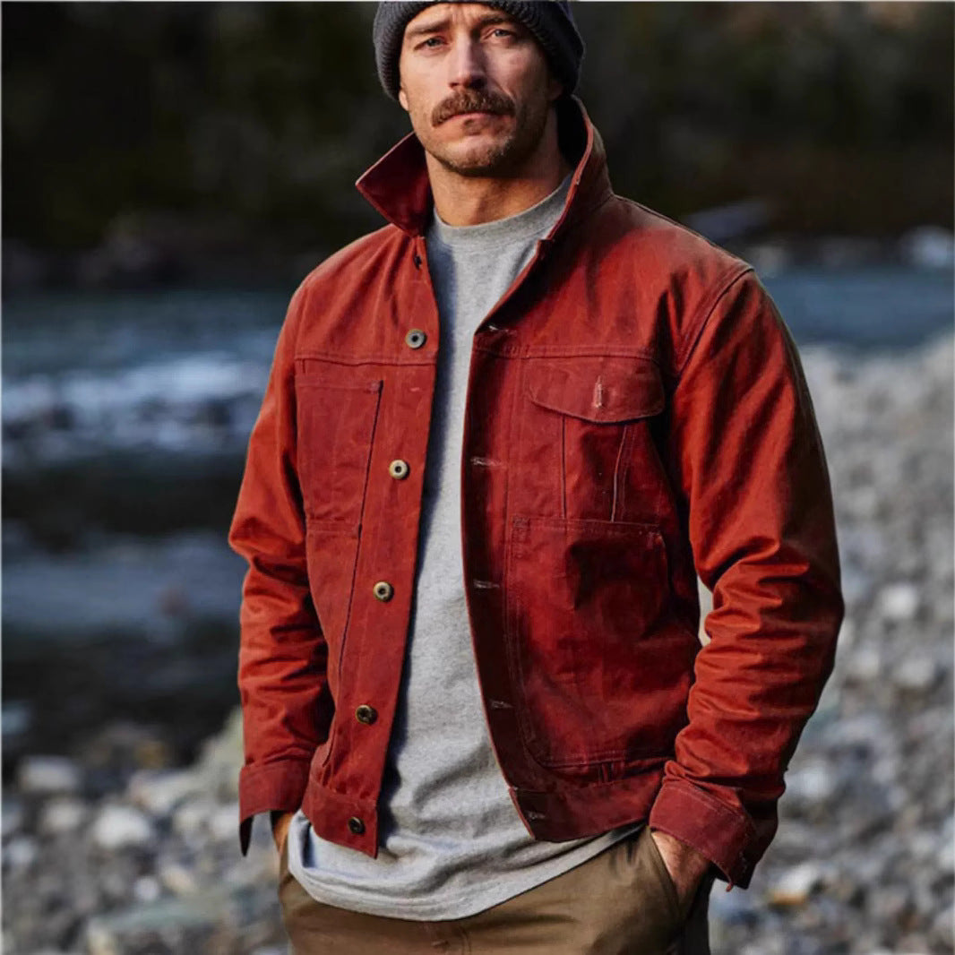 Herren leichte Utility-Jacke mit praktischen Taschen und stylischem Stehkragen Drune