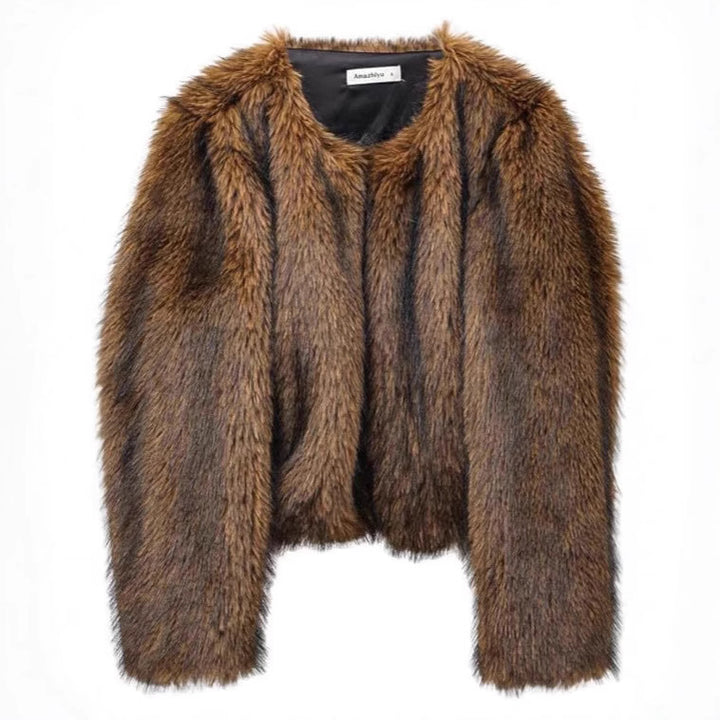 Damen Plush-Cropped-Jacke mit elegantem Fellbesatz Drune