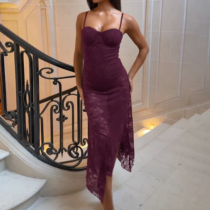 Damen Spitzen-Maxikleid mit aufregendem asymmetrischen Saum Drune