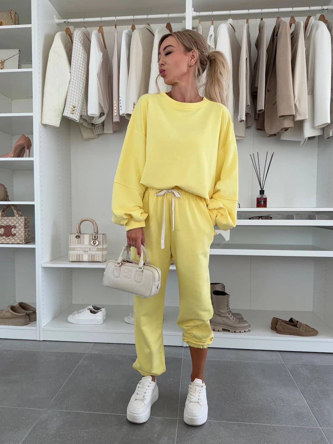 Damen Bequemes Freizeitset mit lässigem Sweatshirt und elastischen Jogginghosen Drune