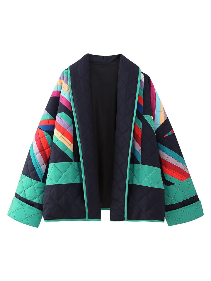 Damen gestreifte Steppjacke mit weitem Schnitt und stylischem Farbspiel Drune