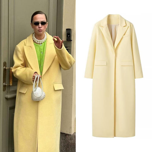 Damen Eleganter Oversized-Blazer-Mantel mit tiefem Revers und praktischen Taschen Drune