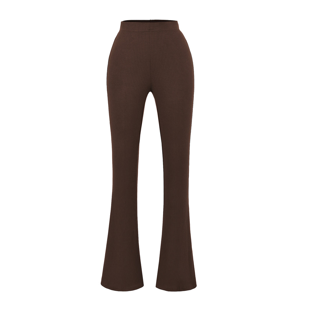 Damen elegante Flared-Hose mit hoch tailliertem Schnitt und feinem Rippdesign Drune