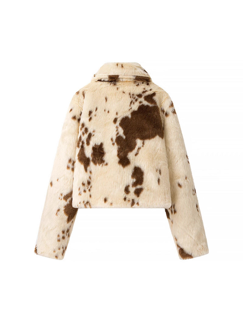 Damen modische Kurzjacke aus Kunstpelz mit einzigartigem Tiermotiv Drune