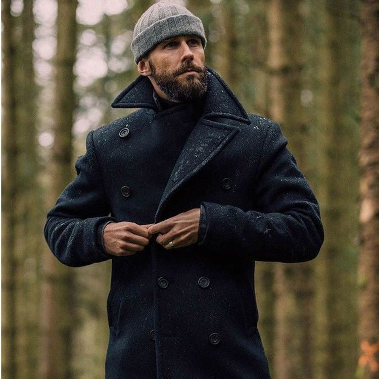 Herren klassischer Doppelreiher-Mantel mit weichem Innenfutter Drune