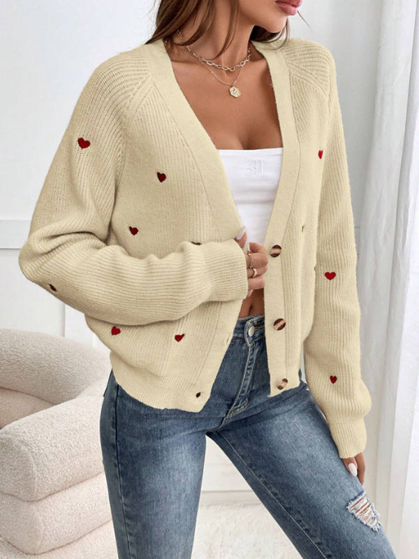 Damen Strickjacke mit Herzapplikationen und Knopfverschluss Drune