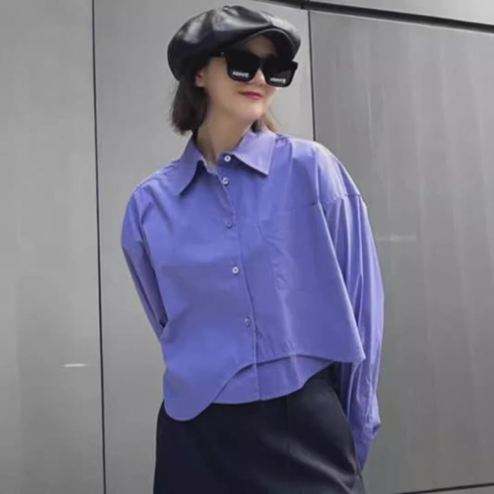 Damen Modische cropped Bluse mit oversized Schnitt Drune