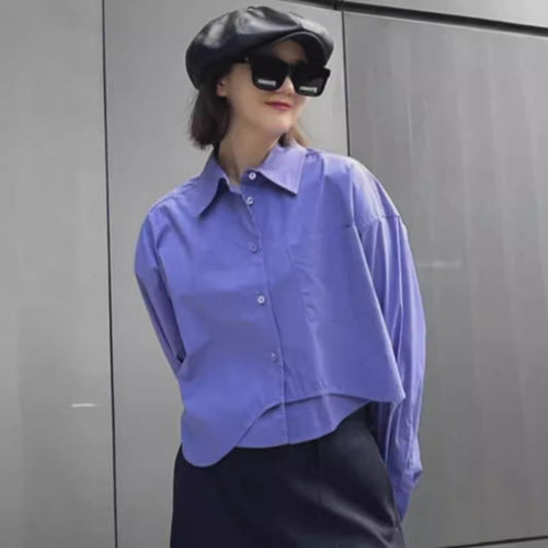 Damen Modische cropped Bluse mit oversized Schnitt Drune