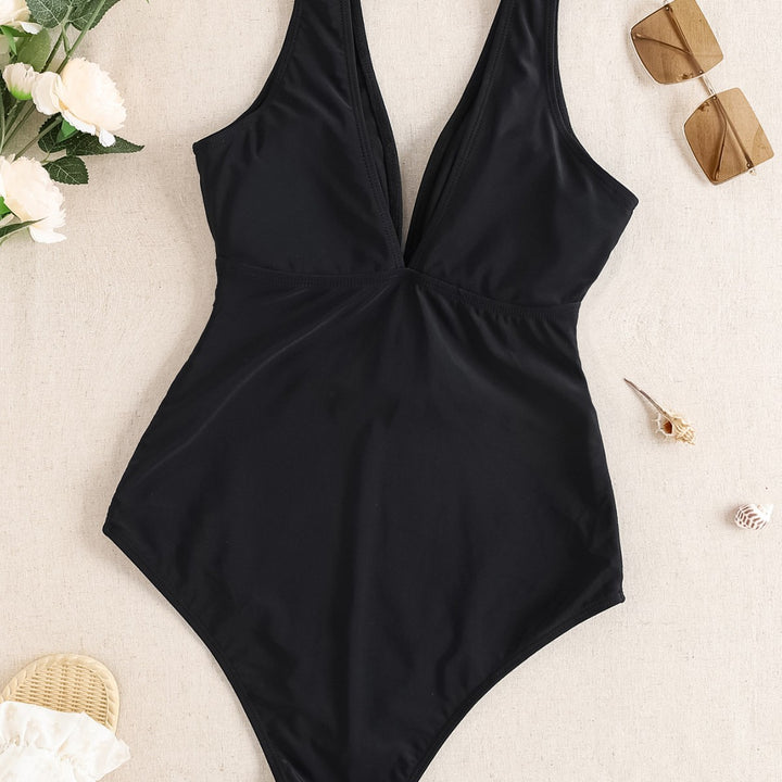 Damen Einteiliger Badeanzug mit tiefem V-Ausschnitt und eleganter Gürteldetails Drune