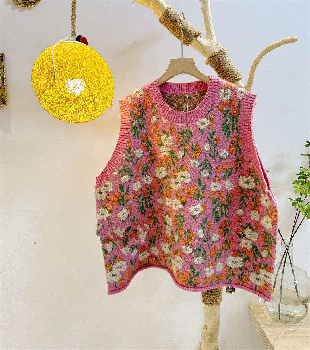 Damen lockerer Strickpullover mit floralem Muster Drune