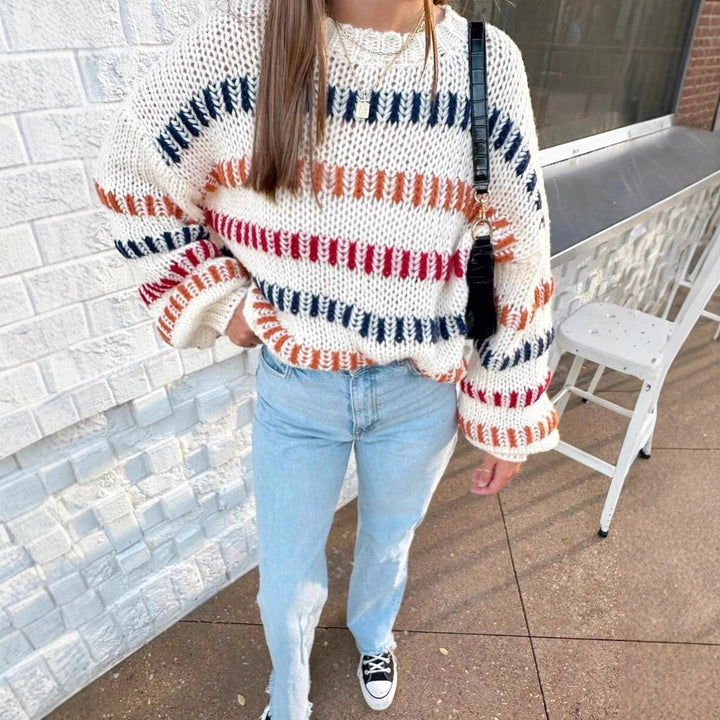Damen Grobstrickpullover mit bunten Streifen und Oversized-Schnitt Drune