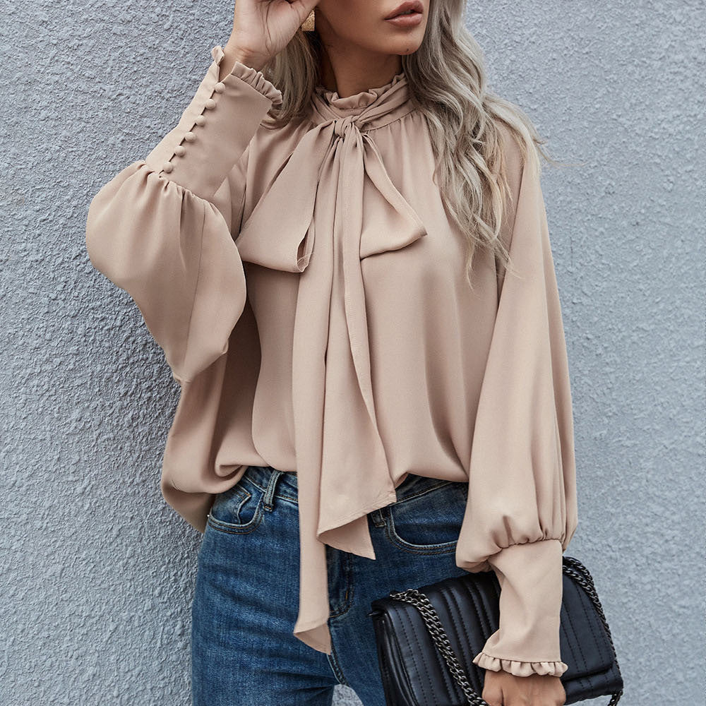 Damen Bluse mit raffiniertem Schleifendetail und elegantem Rundhalsausschnitt Drune