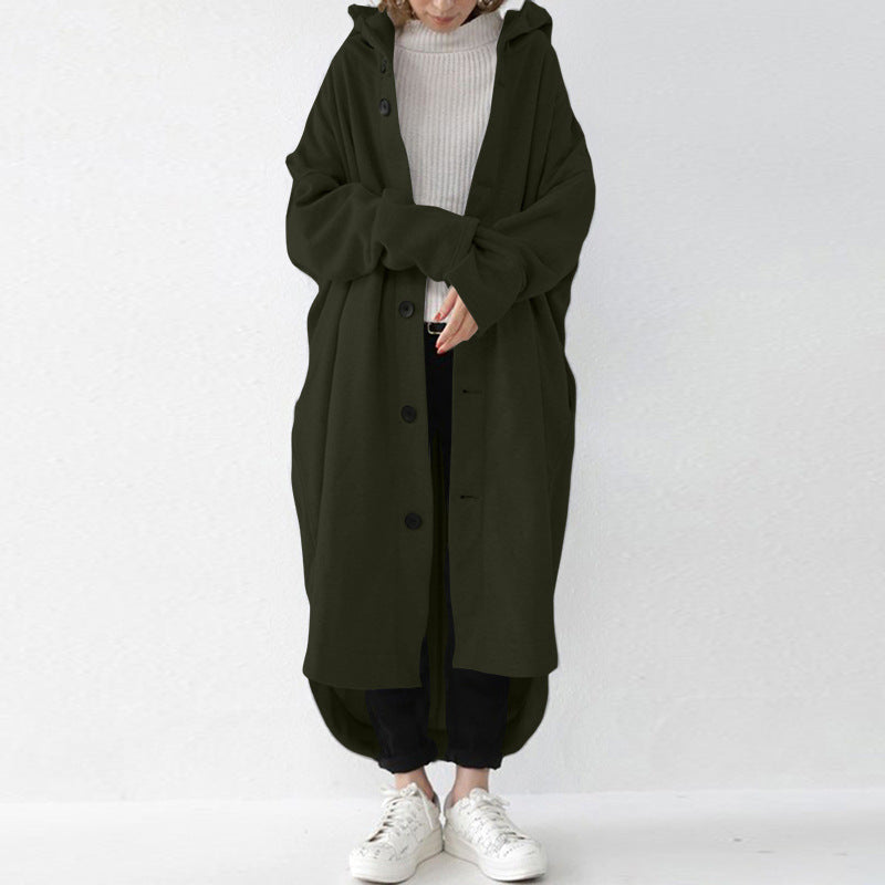 Damen nan weites Kapuzen-Kokonmantel mit asymmetrischem Saum und großen Eingrifftaschen Drune