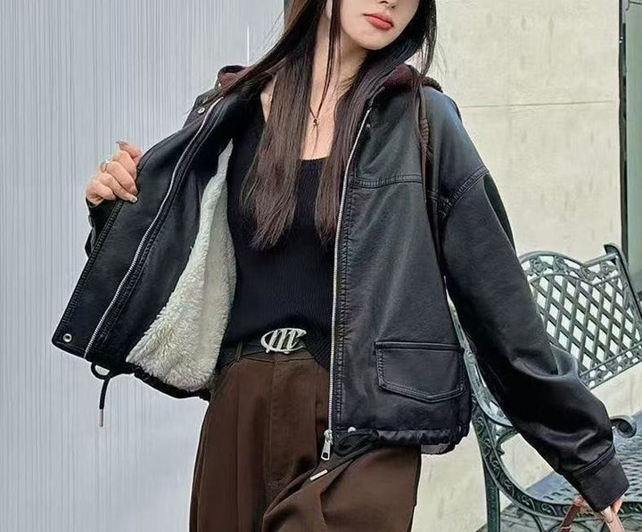 Damen lässige Kunstlederjacke Drune