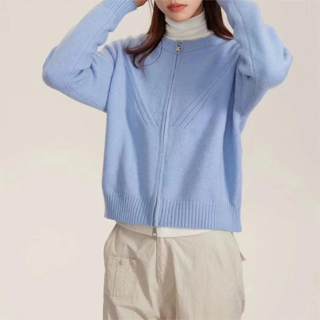 Damen Strickjacke mit Stehkragen und modernem Reißverschluss Drune