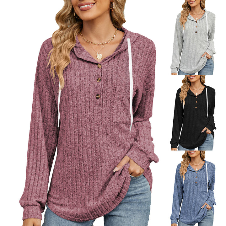 Damen lässiger Hoodie mit Knopfleiste und strukturiertem Design Drune