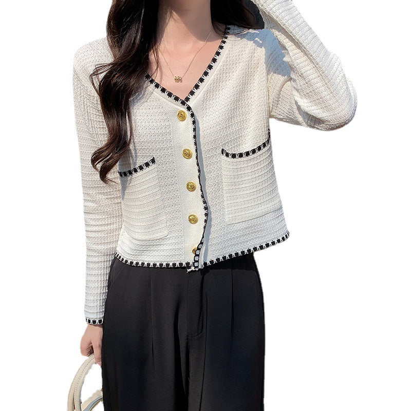 Damen modische Baumwoll-Strickjacke mit Knopfdetails Drune