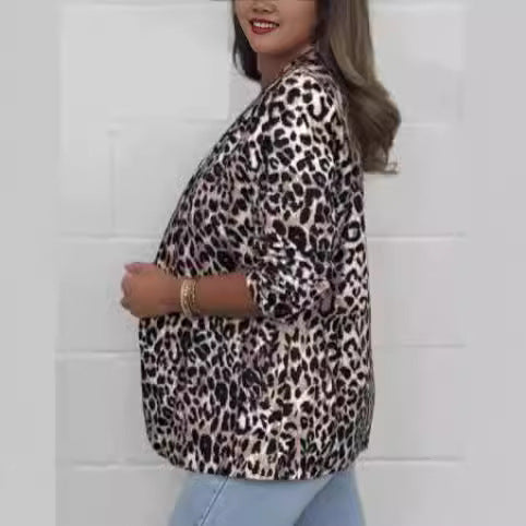 Damen eleganter Leoprint Blazer mit taillierter Schnittführung und modischen Details Drune