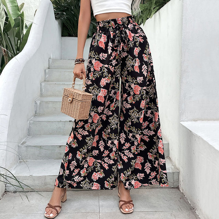 Damen Palazzo-Hosen mit floralem Muster und elastischem Bund Drune