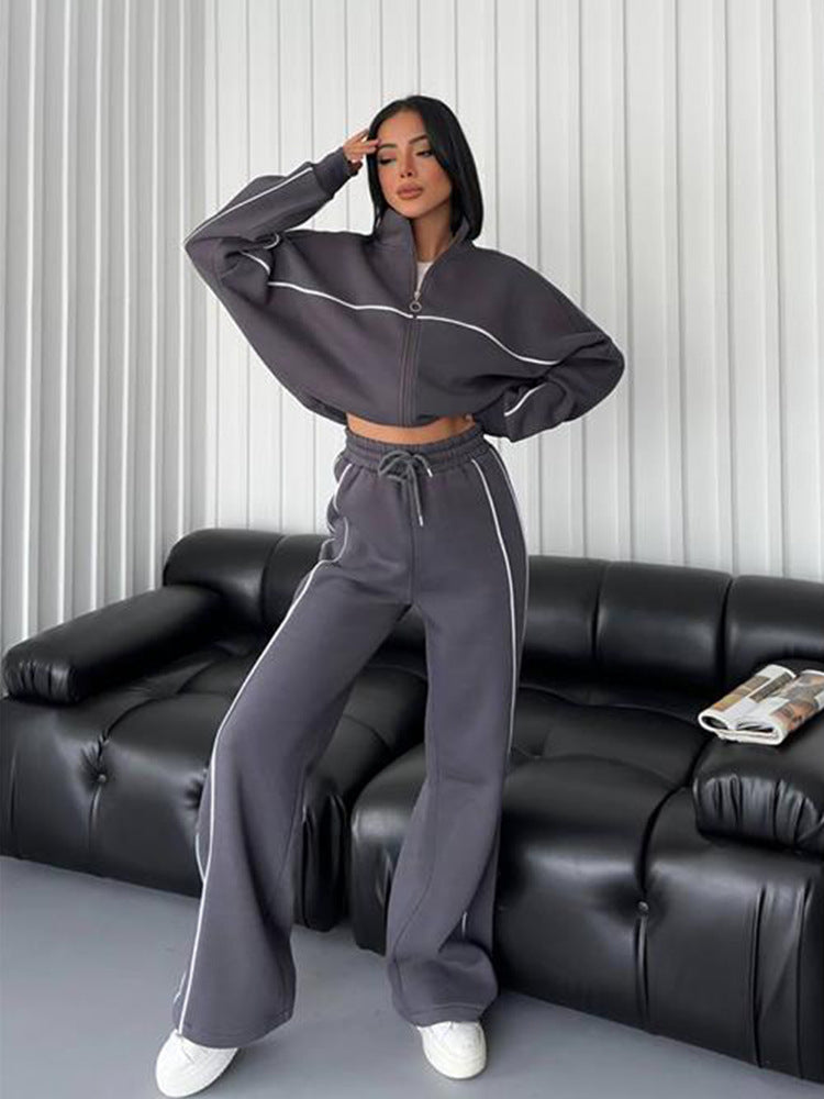 Damen sportlicher Crop-Top und weite Trainingshose Set Drune