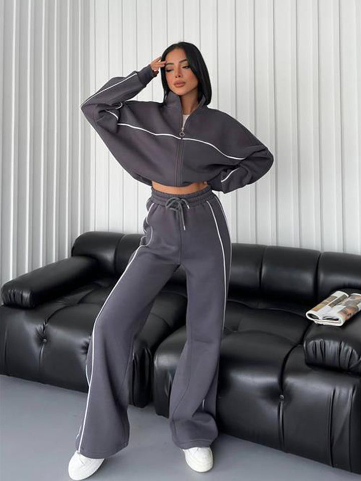 Damen sportlicher Crop-Top und weite Trainingshose Set Drune