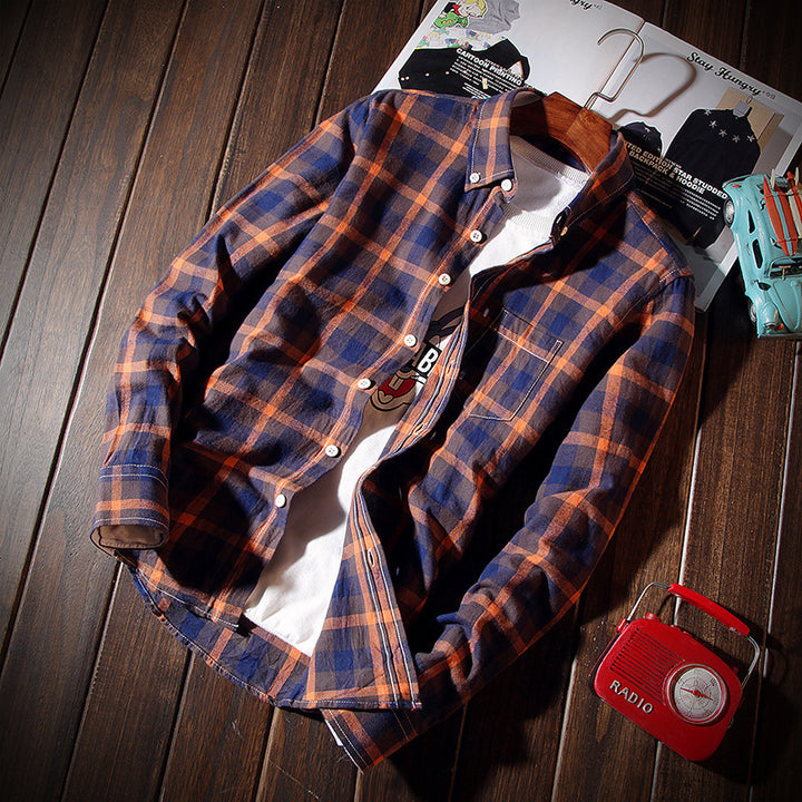 Herren nan lässiges kariertes Baumwoll-Flanellhemd mit Button-Down-Kragen, Brusttasche und abgerundetem Saum Drune