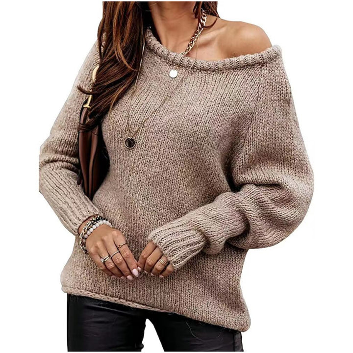 Damen lässiger Pullover mit offenem Schulterdesign und weichem Strick Drune