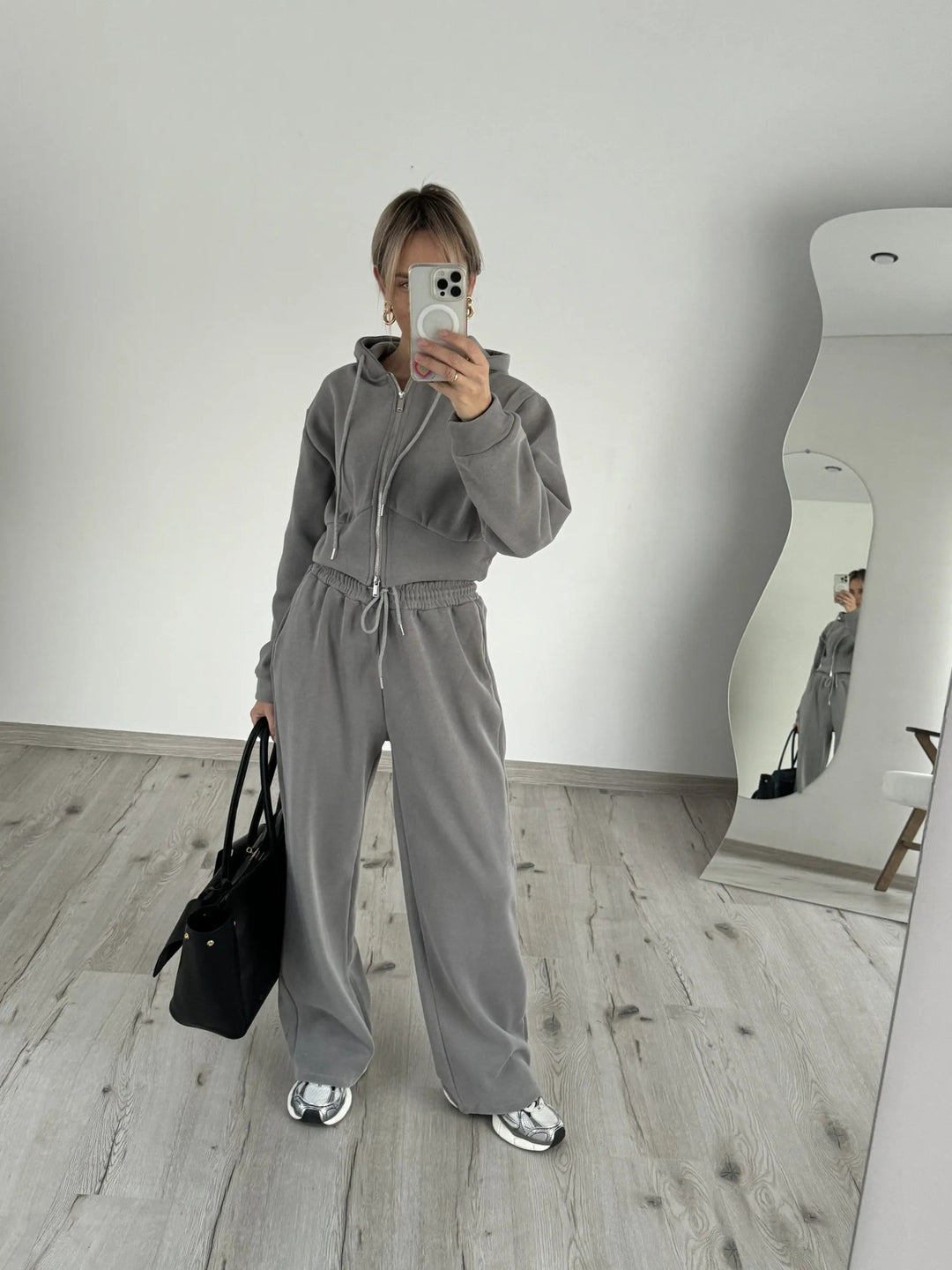 Damen Sportliches Fleece-Loungewear-Set mit Kapuze und verstellbarem Bund Drune