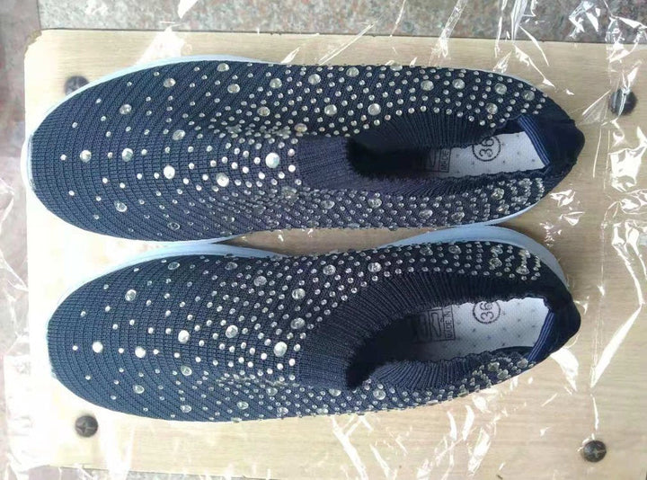 Damen Glitzernde Slip-On Sneakers mit atmungsaktivem Strickdesign und flexibler Sohle Drune