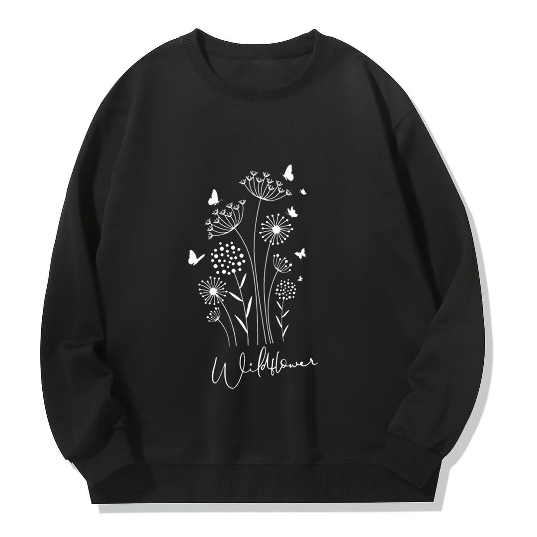 Damen Sweatshirt mit floralem Wildblumenprint und kuscheligem Innenfutter Drune