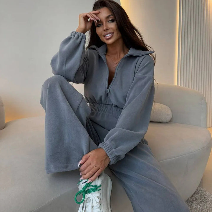 Damen Fleece-Jumpsuit mit Reißverschluss und elastischem Bund Drune