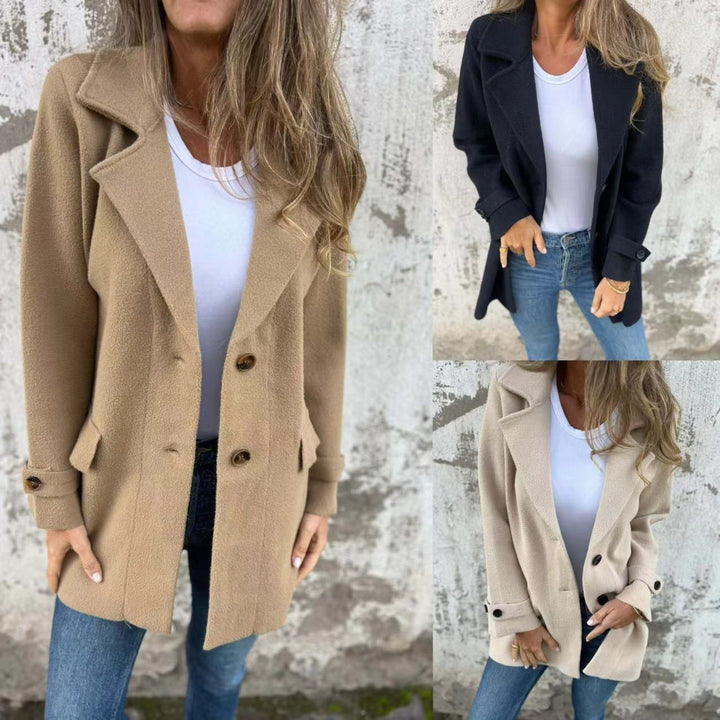 Damen elegante Bouclé-Jacke mit doppelter Knopfleiste Drune