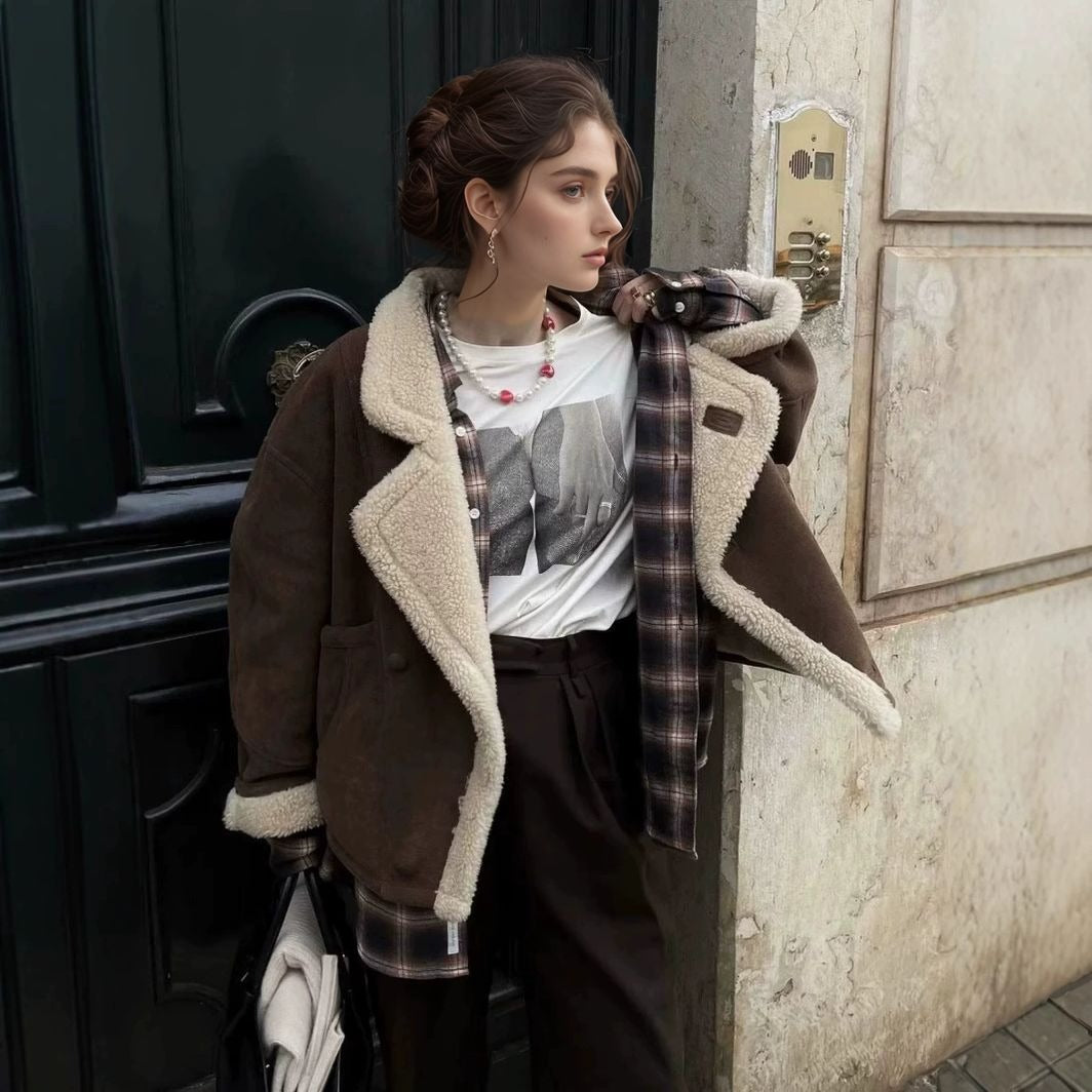 Damen Oversized-Winterjacke mit Plüsch Drune