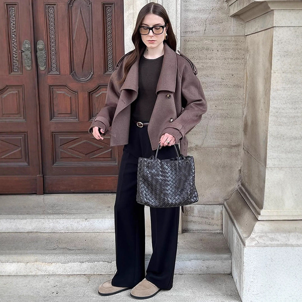 Damen lässige Oversized-Jacke mit doppelter Knopfleiste und breitem Revers Drune