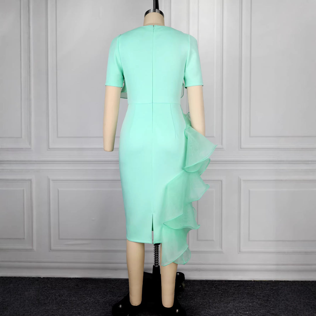 Damen figurbetontes Cocktailkleid mit elegantem Rüschendesign Drune