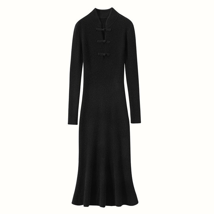 Damen Strickkleid mit eleganter Knopfleiste und langen Ärmeln Drune