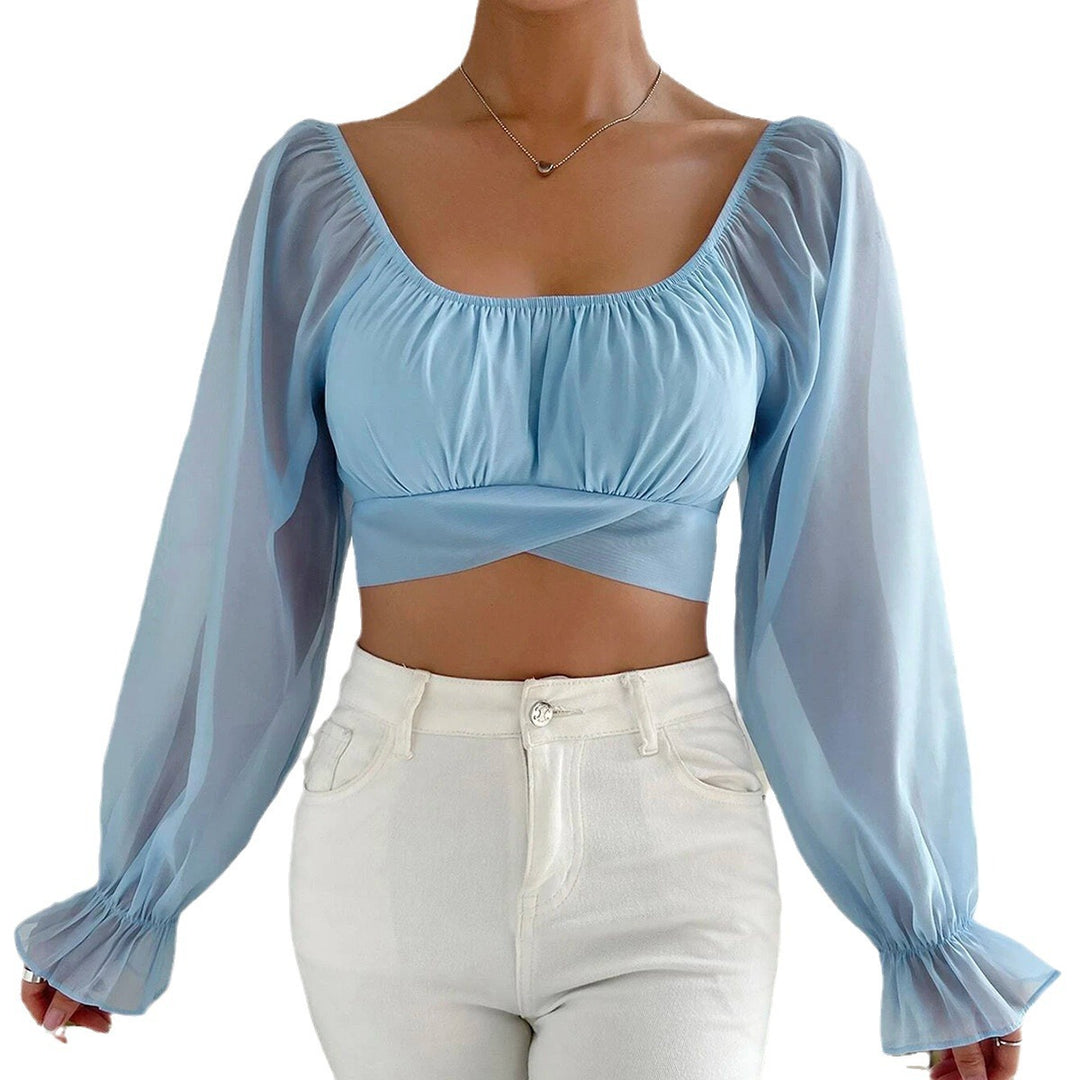 Damen Cropped Bluse mit Puffärmeln und raffiniertem Schnitt Drune