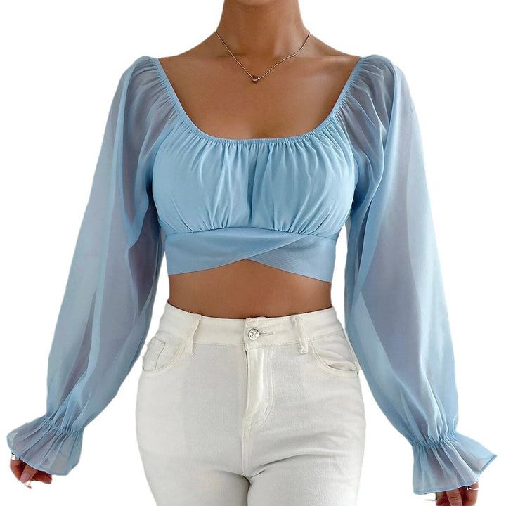 Damen Cropped Bluse mit Puffärmeln und raffiniertem Schnitt Drune
