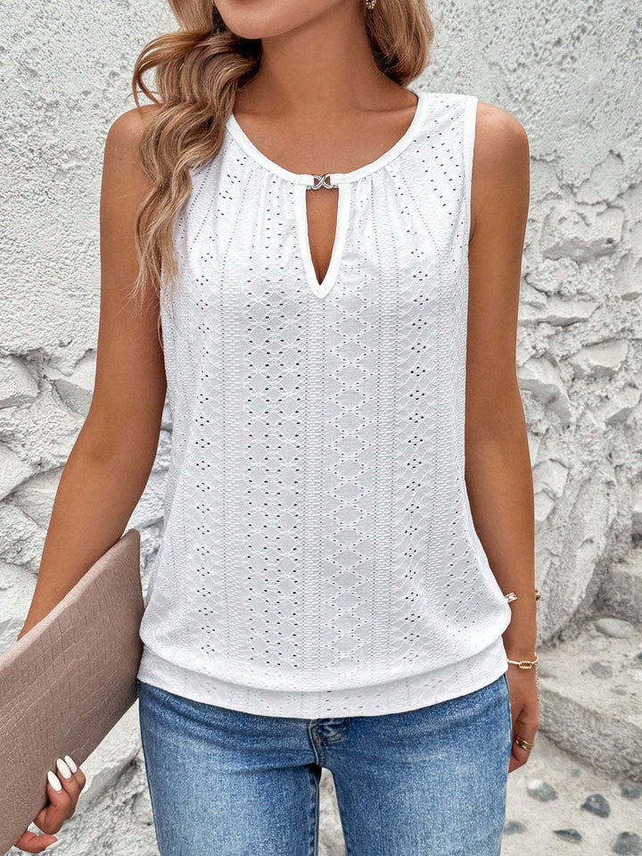 Damen luftiges Tanktop mit dekorativem Ausschnitt und feiner Struktur Drune
