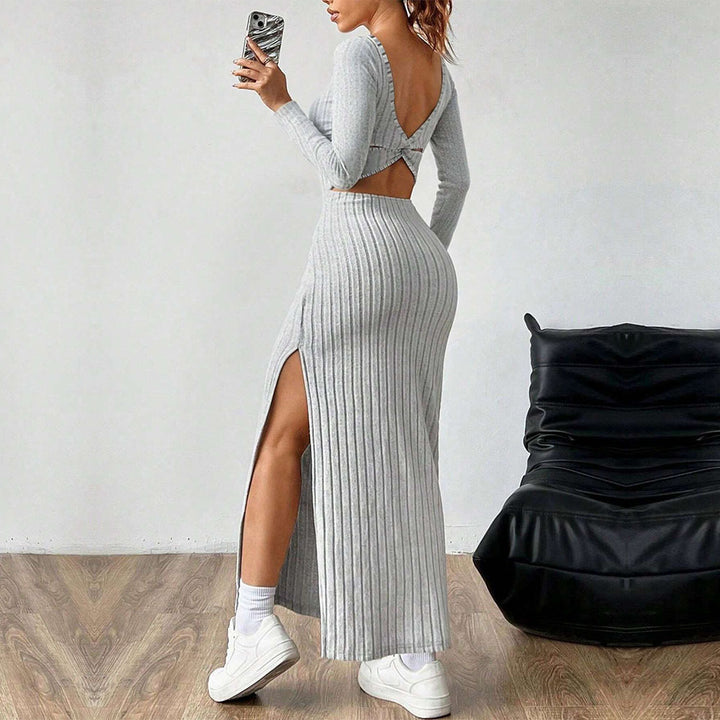 Damen Maxi-Kleid mit elegantem Rippenstrick und schickem Schlitz Drune