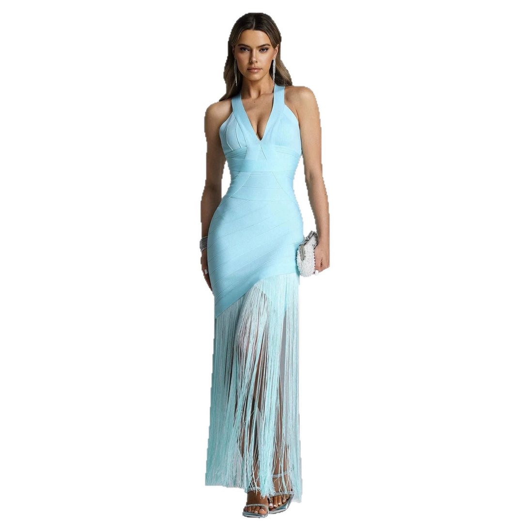 Damen Elegantes Minikleid mit raffinierten Fransen und tiefem V-Ausschnitt Drune