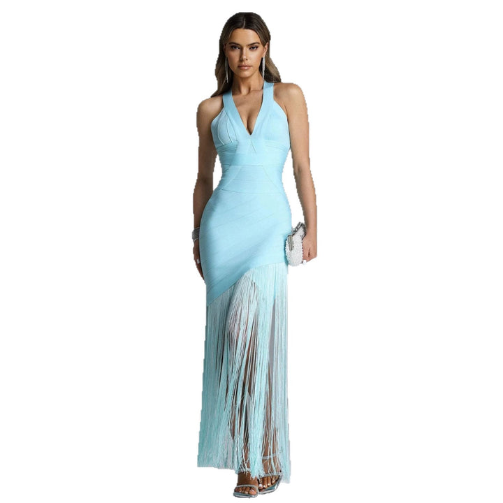 Damen Elegantes Minikleid mit raffinierten Fransen und tiefem V-Ausschnitt Drune