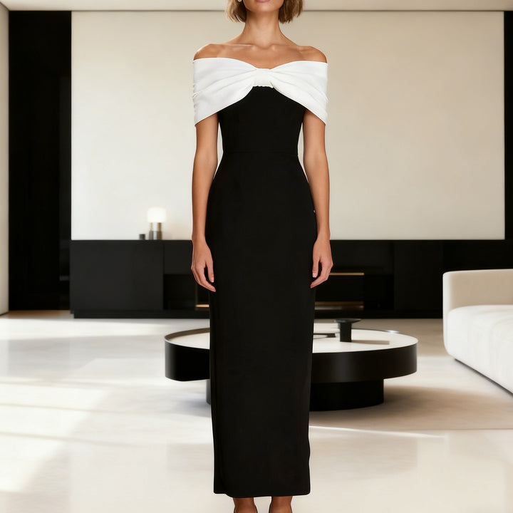 Damen Elegantes Maxikleid mit schulterfreiem Design und tailliertem Schnitt Drune