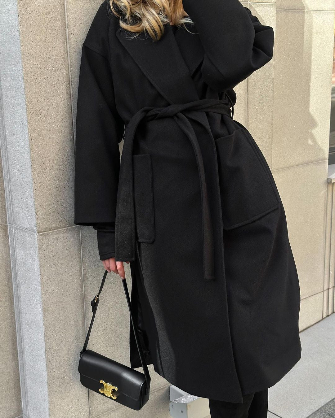Damen Eleganter Übergangsmantel mit breitem Revers und Gürteldetail Drune