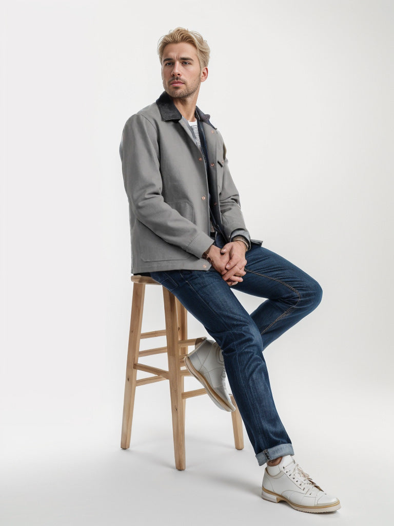 Herren lässige Baumwolljacke im Worker-Stil Drune