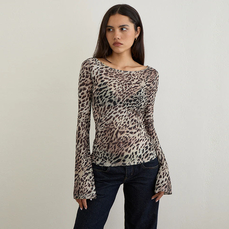Damen Langarmshirt mit transparenten Tiermuster Drune
